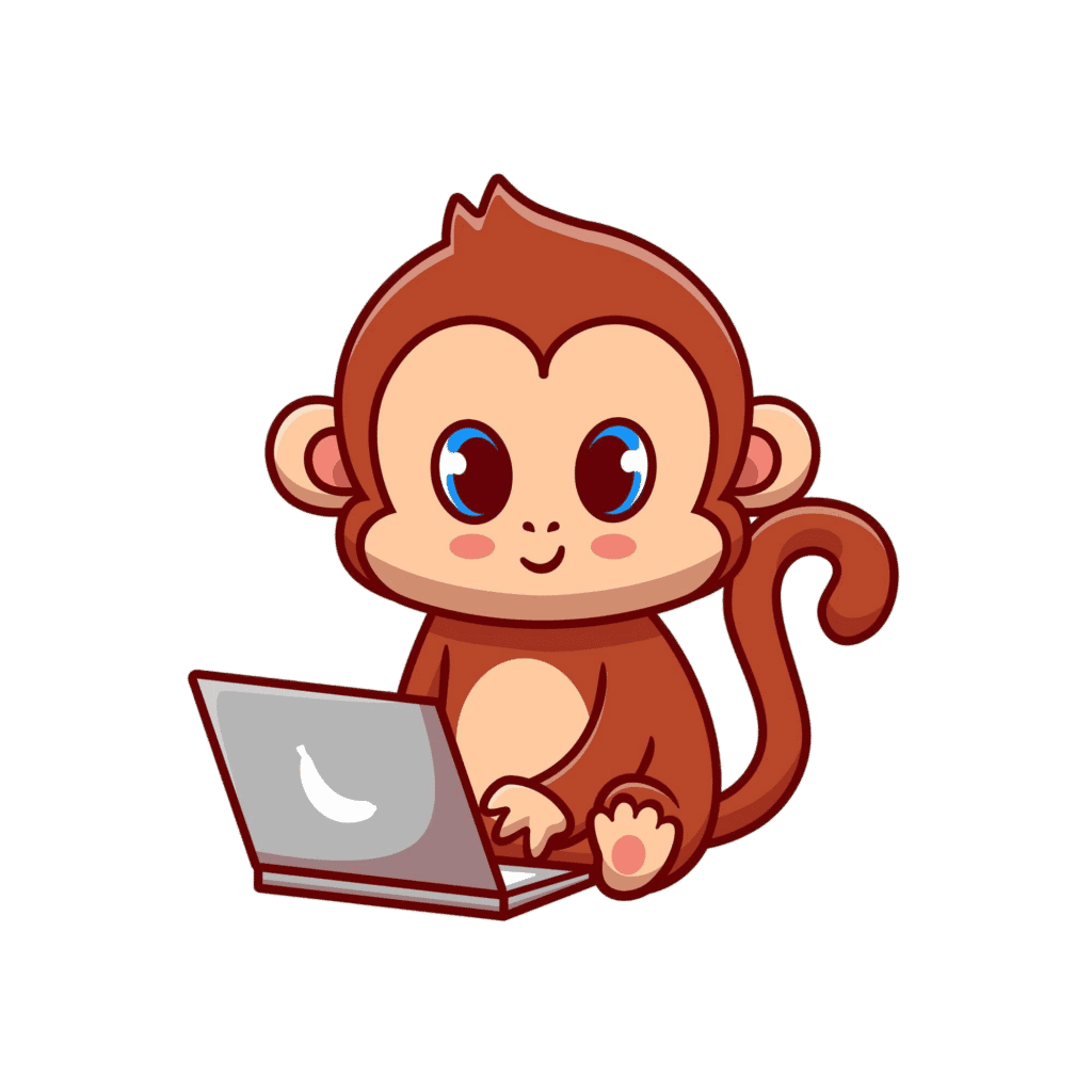 Maatwerk software 2 cute monkey working laptop